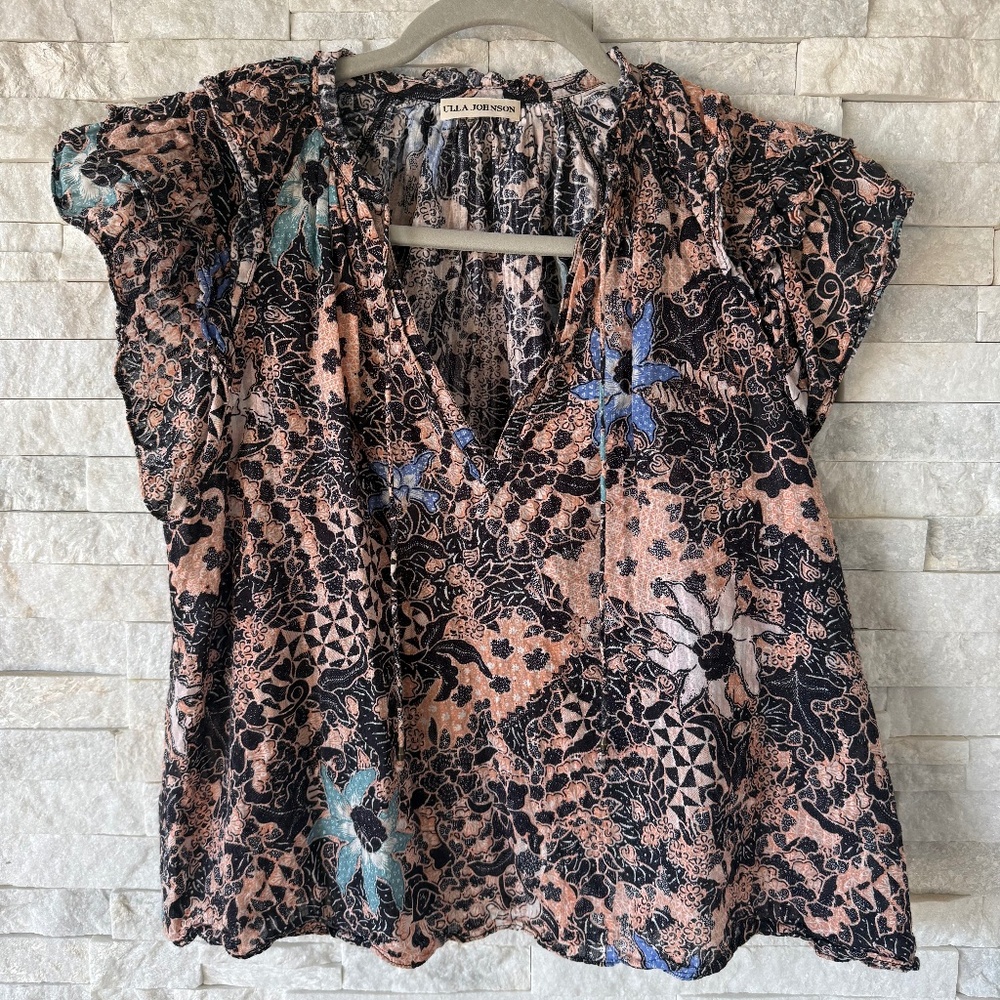 Ulla Johnson Dara Top in Multi/coral Size 6 S Boho Luxe Sheer Blouse